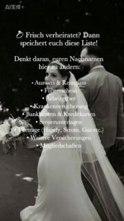 💍 Frisch verheiratet? Dann speichert euch diese Liste!Denkt daran, euren Nachnamen hier zu ändern:• Ausweis & Reisepass• Führerschein• Arbeitgeber• Krankenversicherung• Bankkonten & Kreditkarten• Steuerunterlagen• Verträge (Handy, Strom, Gas etc.)• Weitere Versicherungen• MitgliedschaftenBrautpaar @kathy.julia_ #hochzeitsfotografie #standesamtdüsseldorf #hochzeitsfotografdüsseldorf