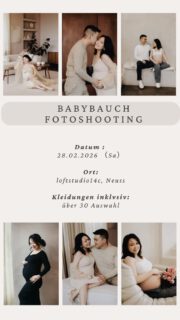 ✨ Babybauch-Special in Neuss ✨Am Samstag, 28.02.2026 habe ich wieder das wundervolle Studio in Neuss @loftstudio14c gemietet und biete euch exklusive, hochwertige Babybauch-Fotoshootings an.Über 30 Babybauchkleider stehen euch zur Verfügung –von elegant bis modern, von fließend bis figurbetont.🕊 Shootingdauer: 60 Minuten👗 Mindestens 2 Outfits könnt ihr auswählen und anprobieren🤍 Eure Partner dürfen selbstverständlich gerne dabei sein💄 Make-up ist diesmal optional dazu buchbarDie Plätze sind limitiert.Wenn du Interesse hast, schreib mir gerne eine DM 💌Ich freue mich auf euch und eure besondere Zeit ✨— Lin#hochzeitsfotografie #hochzeitslocation #babybauchfotos #babybauchfotografie